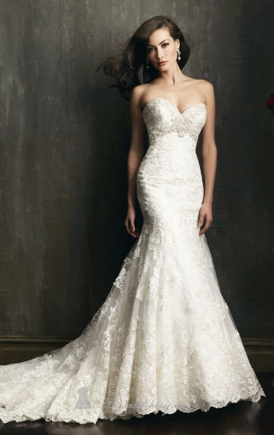 Lace Mermaid Wedding Dresses
 High Quality New Fashion White ivory Beading Lace Mermaid