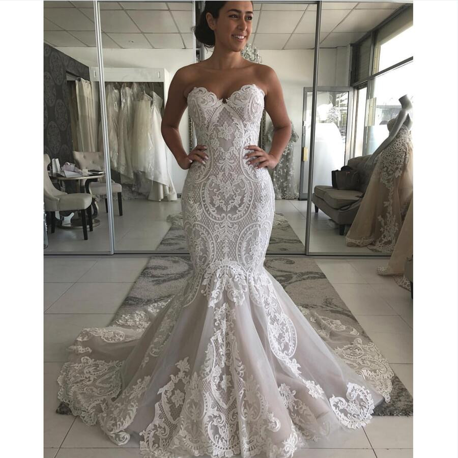 Lace Mermaid Wedding Dresses
 Sweetheart Neckline Lace Mermaid Wedding Dresses New 2019