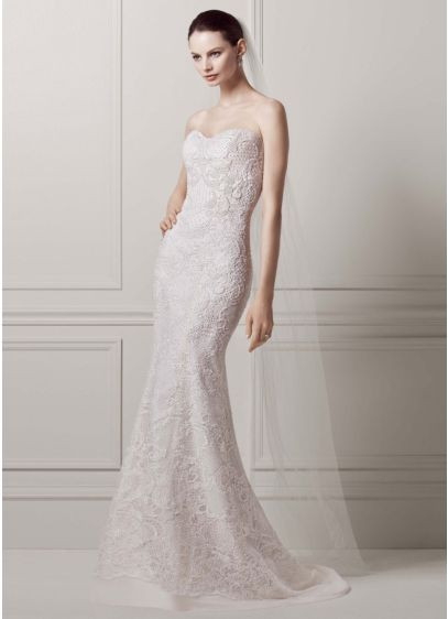 Lace Sheath Wedding Dress
 Strapless Lace Sheath Gown with Pearl Beading