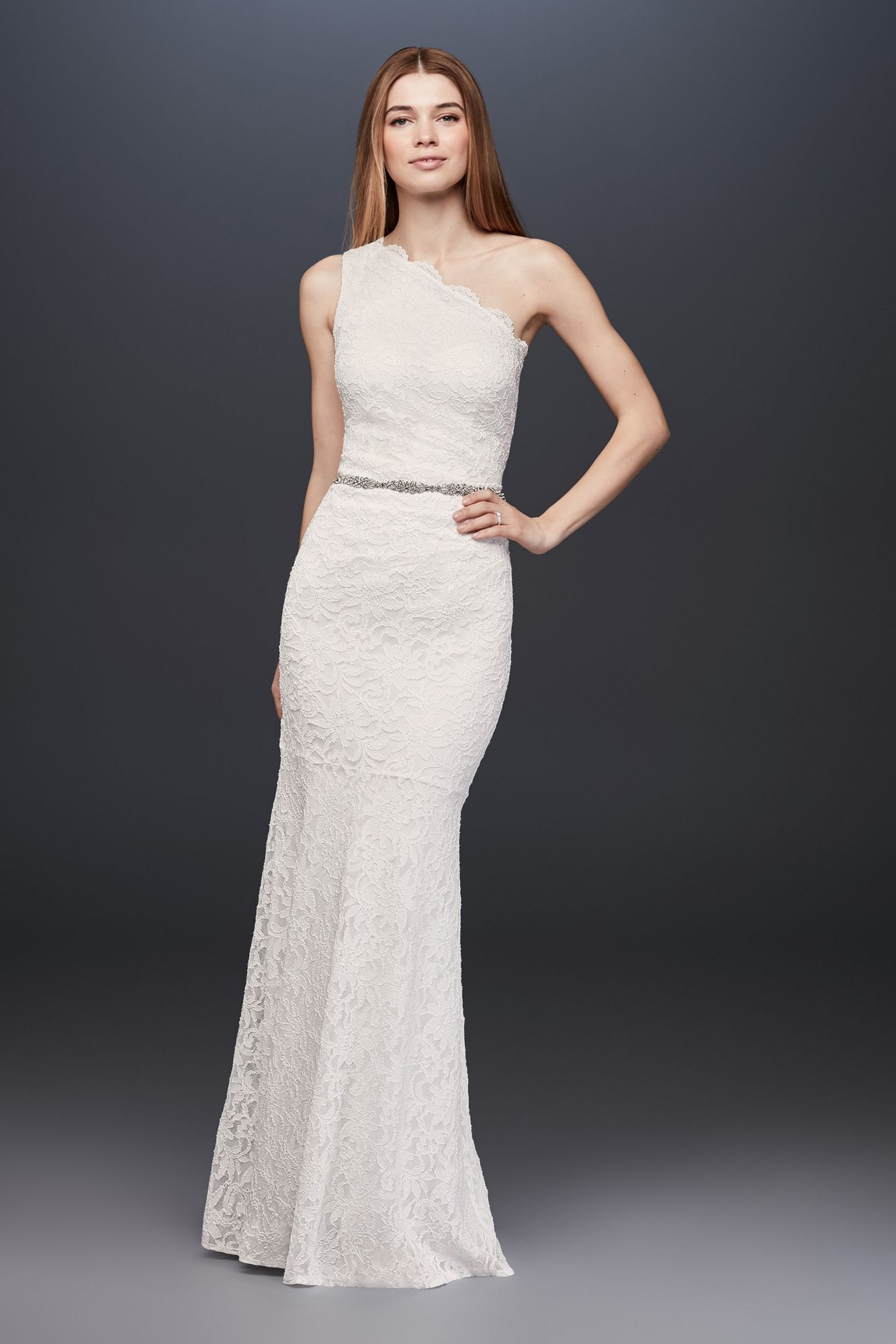 Lace Sheath Wedding Dress
 Elegant e shoulder Gliter Lace Sheath Bridal Dress Style