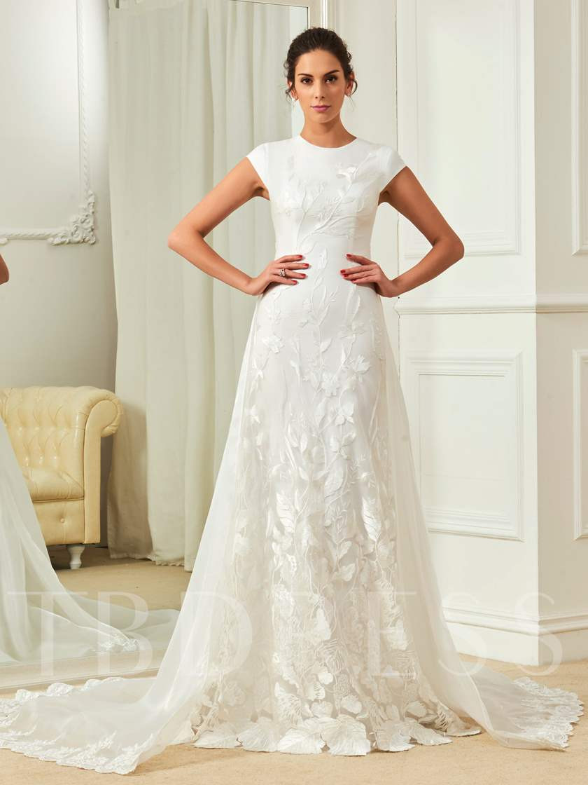Lace Sheath Wedding Dress
 Cap Sleeves Lace Sheath Wedding Dress Tbdress