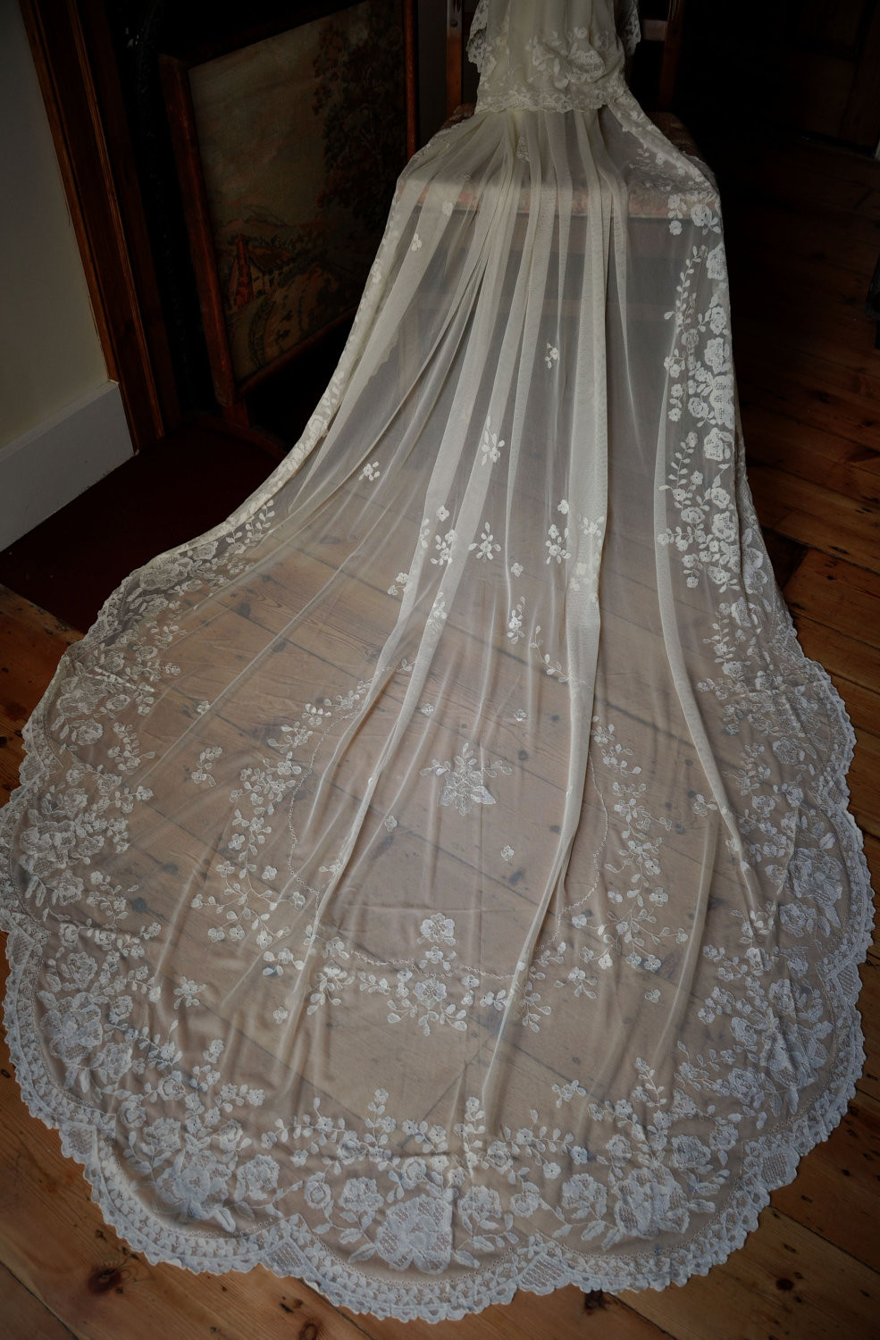 Lace Veil Wedding
 Hand Embroidered Silk Lace Wedding Veil Bridal by