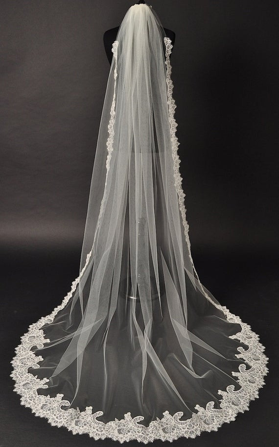Lace Veil Wedding
 Cathedral Lace Veil Alencon lace bridal veil couture bridal