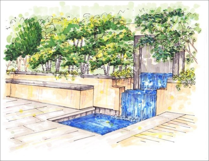 Landscape Fountain Sketch 40 Fountain Landscape Design Drawing Fountain Roof Cad