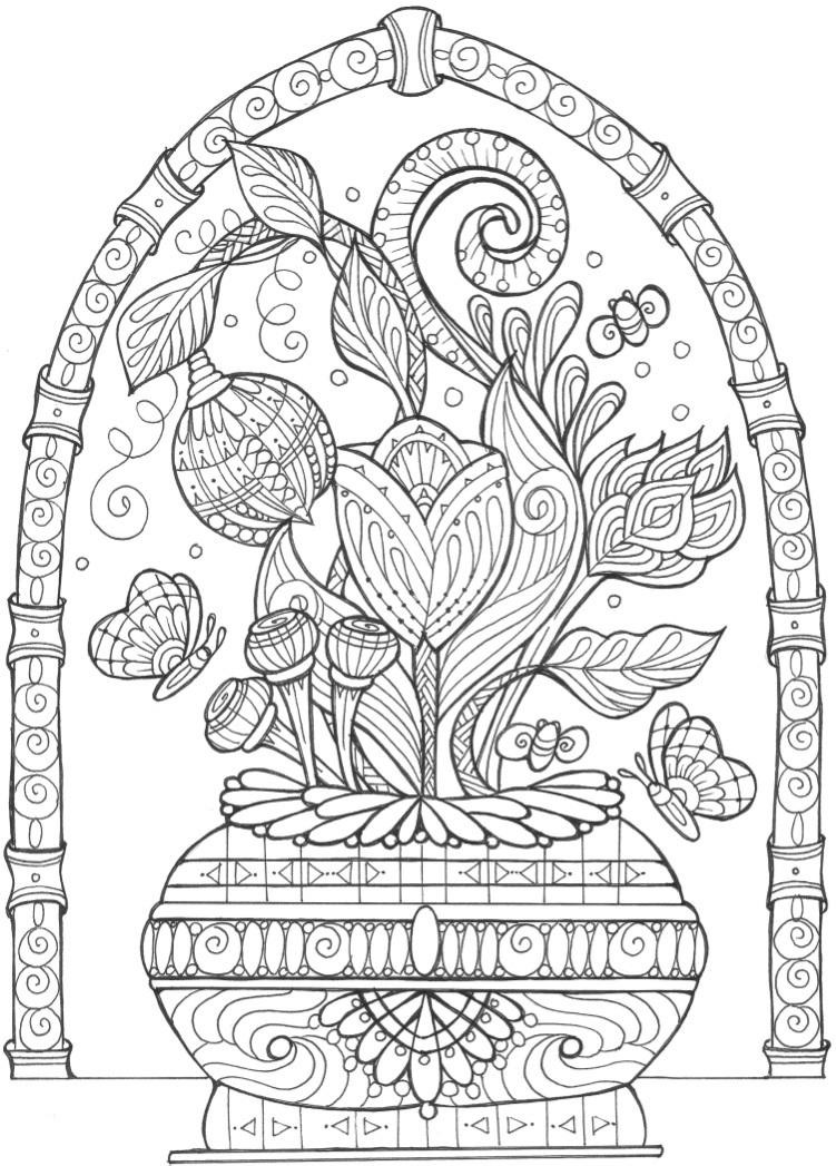 Large Coloring Books For Adults
 Vase of Flowers Adult Coloring Page