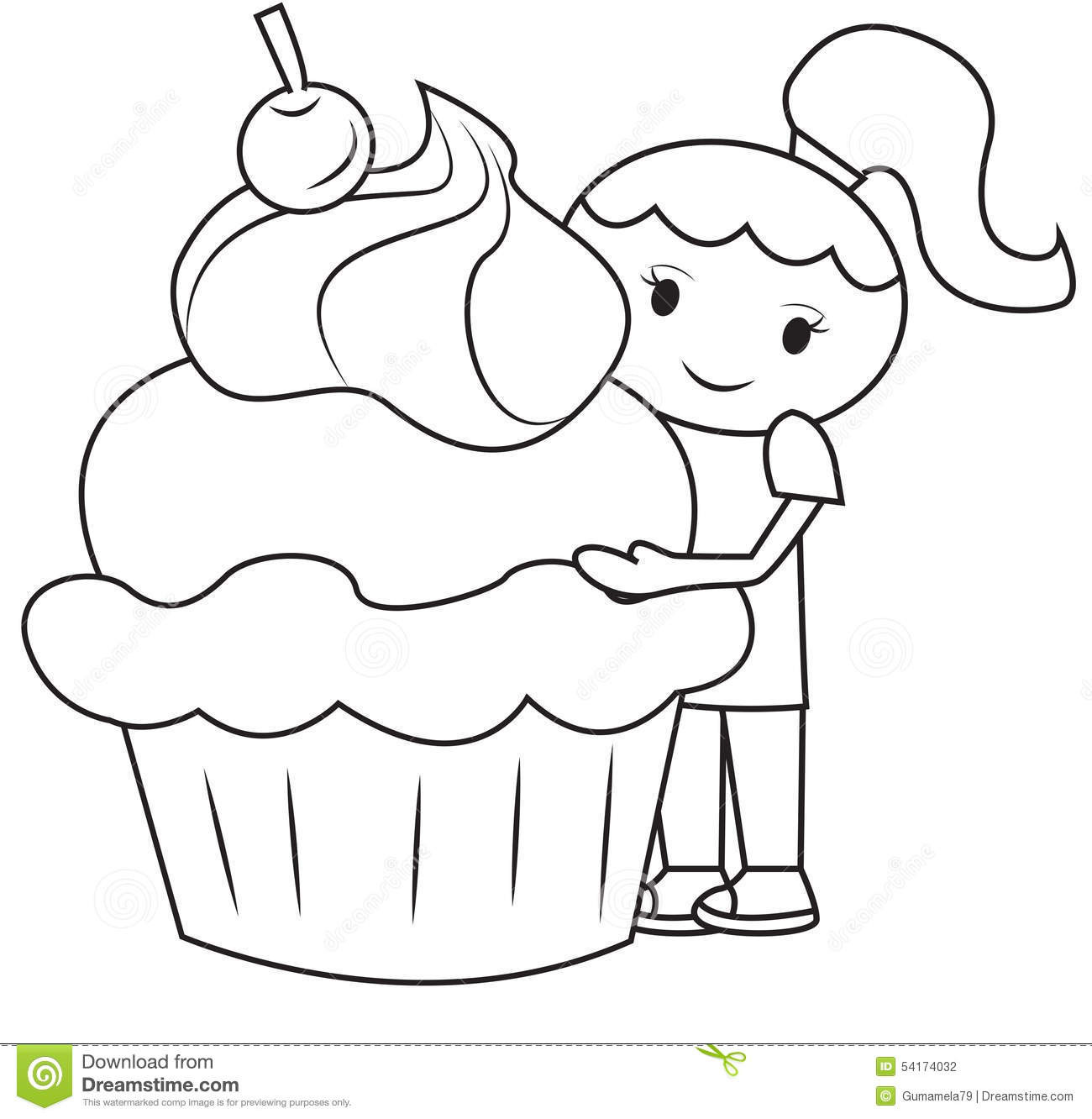 Large Coloring Books For Toddlers
 The Girl And The Big Cupcake Coloring Page Stock