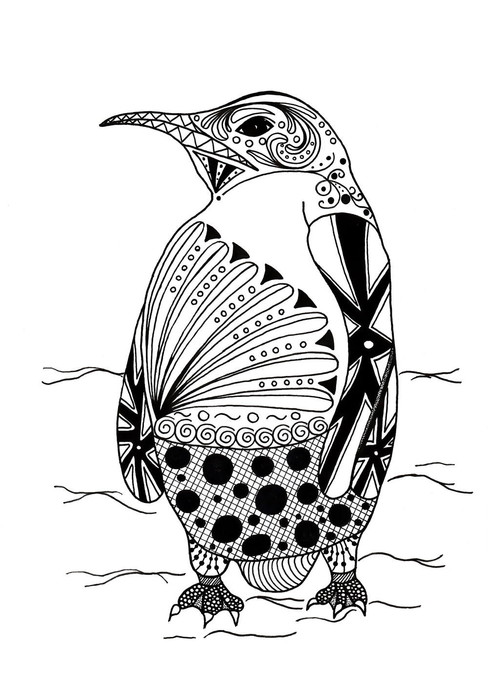 Large Print Coloring Pages For Adults
 Intricate Penguin Adult Coloring Page