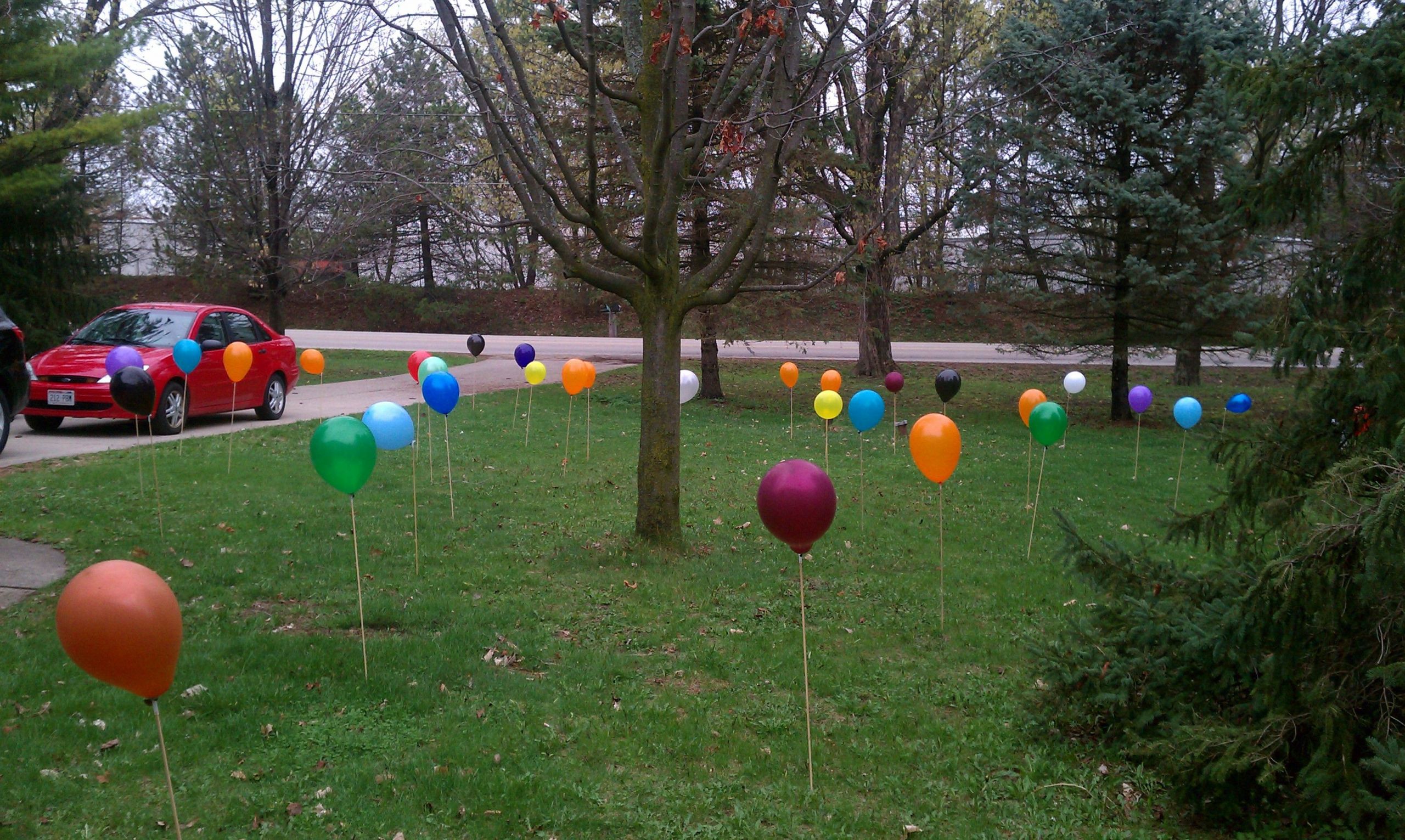 Lawn Decorations For Birthday
 40 Balloons in Front Yard