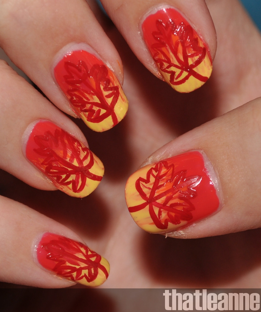 Leaf Nail Art
 thatleanne Firey Autumn Leaves nail art