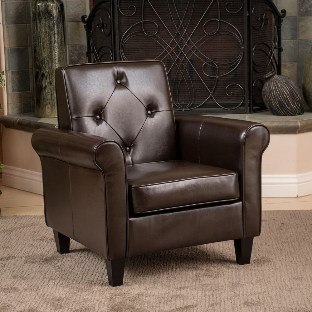 Leather Living Room Chairs
 Living Room Furniture Brown Leather Club Chair w Tufted