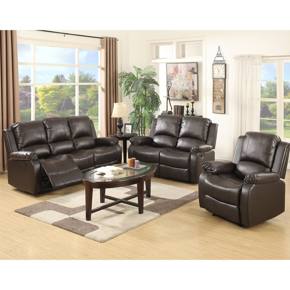 Leather Living Room Chairs
 3 Set Sofa Loveseat Chaise Couch Recliner Leather Living