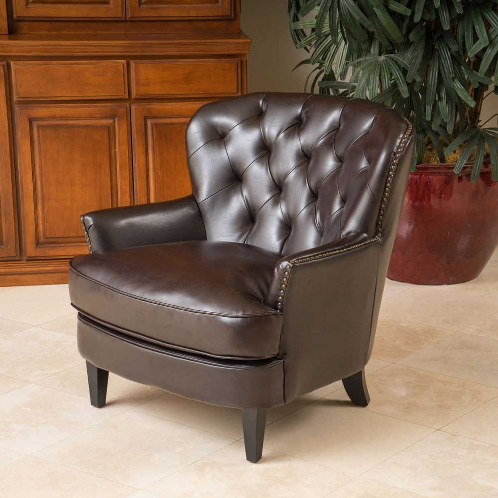 Leather Living Room Chairs
 Living Room Furniture Brown Tufted Leather Club Chair w