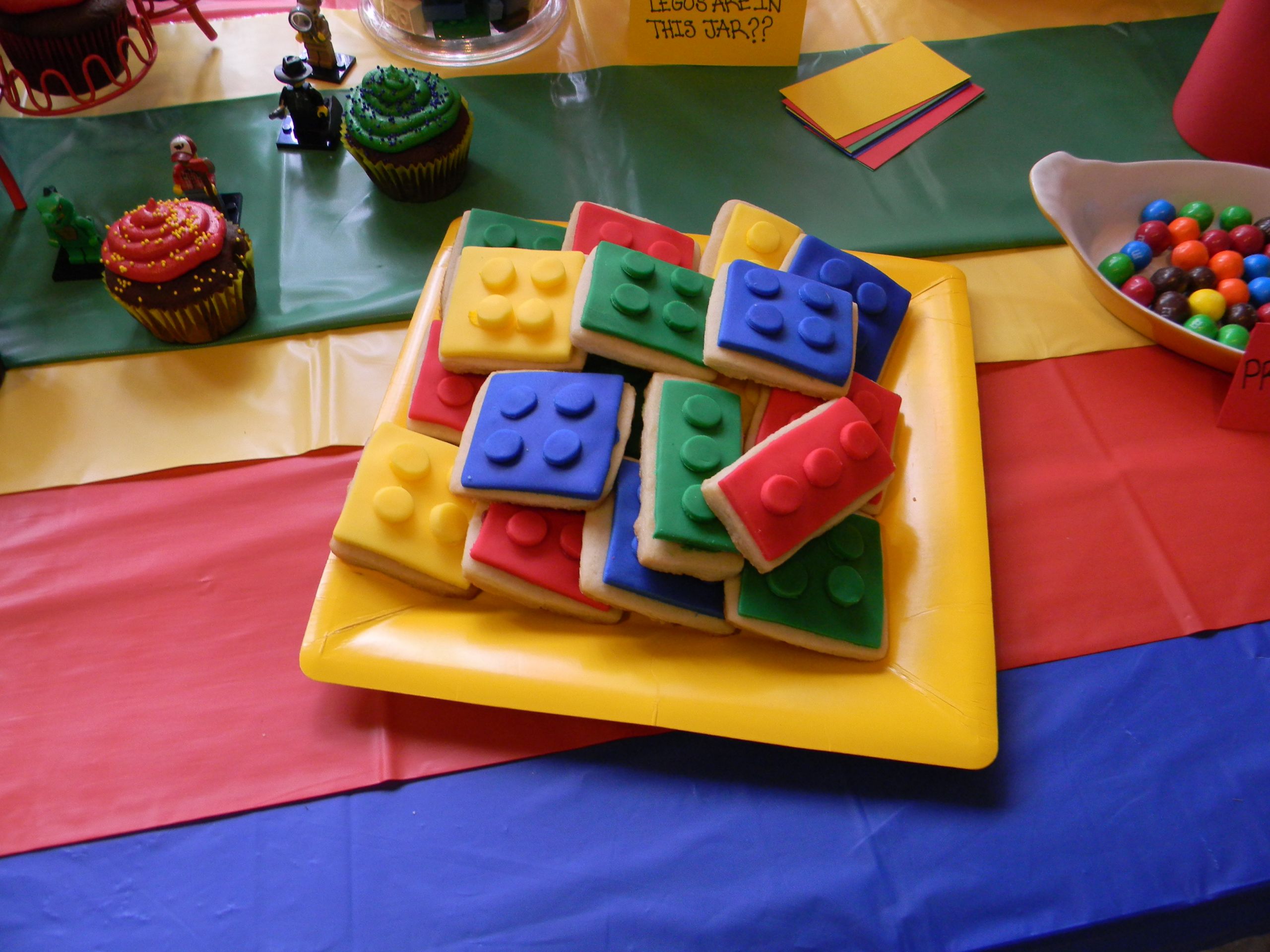 Lego Birthday Decorations
 Lego cookies from the Ultimate Lego Birthday Party So