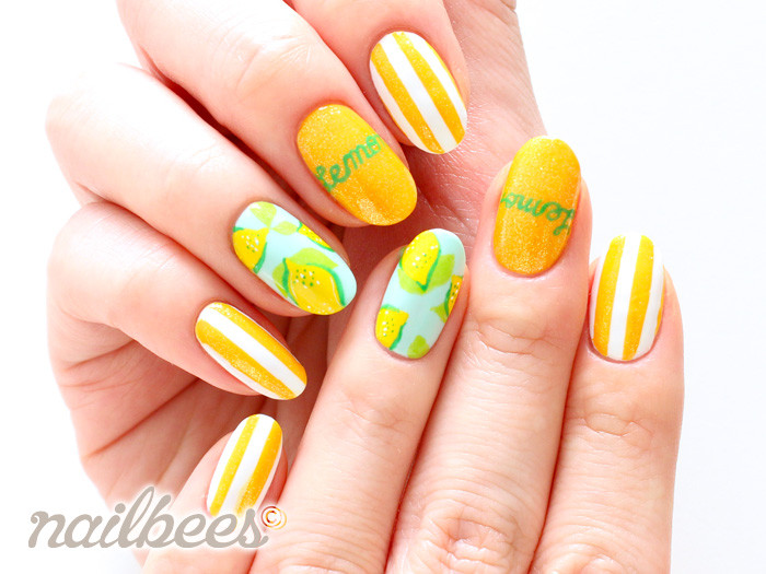 Lemon Nail Art
 Striped Nail Designs