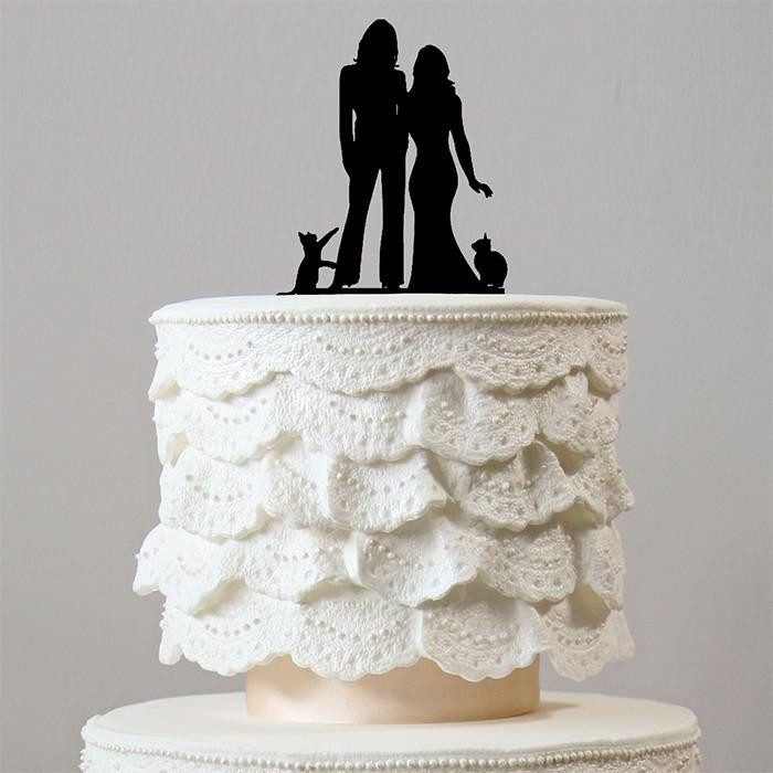Lesbian Wedding Cake Topper
 Lesbian Wedding Cake Toppers 2 Cats Family Pets