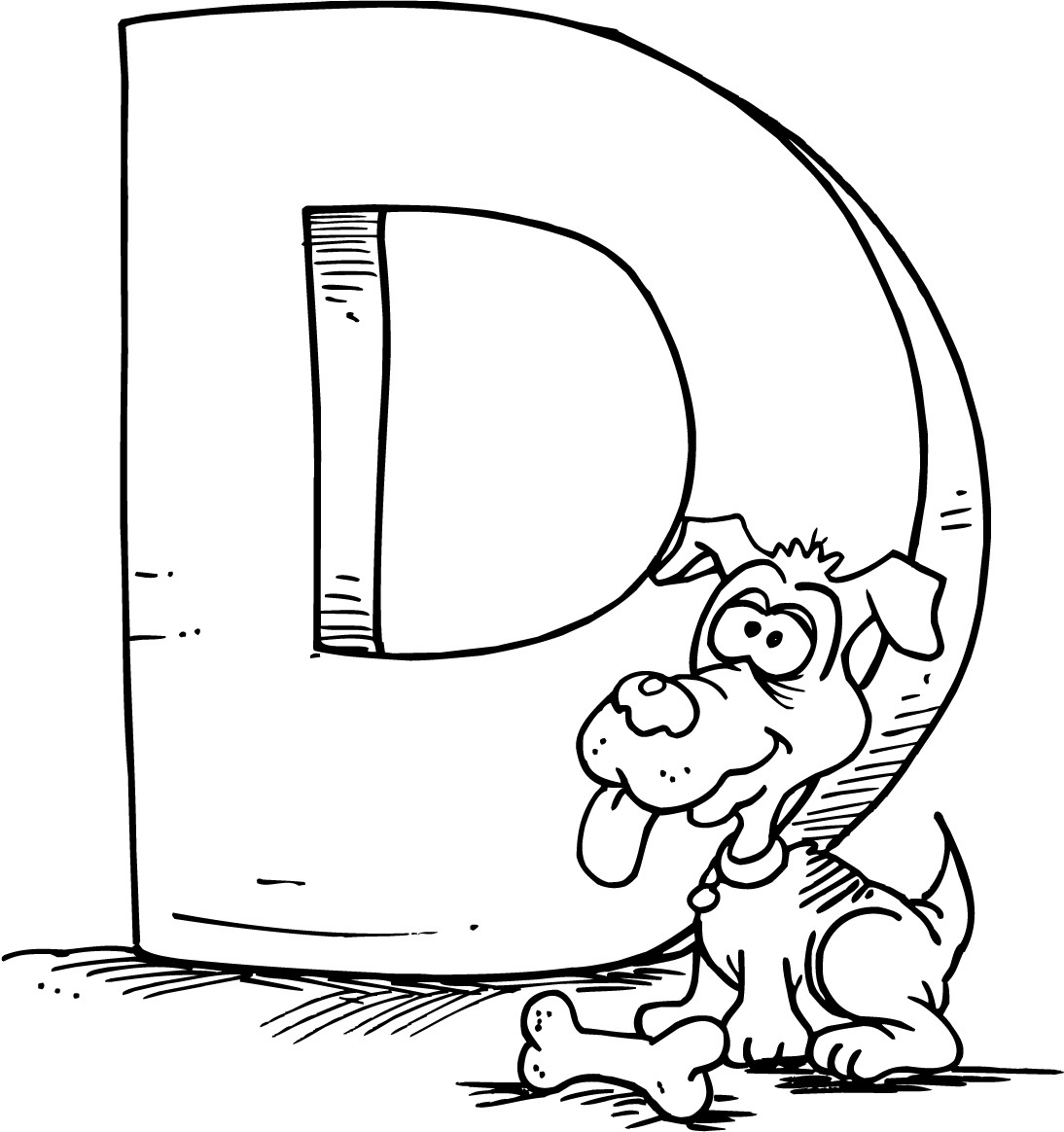 Letter Printable Coloring Pages
 colouring page of a cartoon letter d with a dog