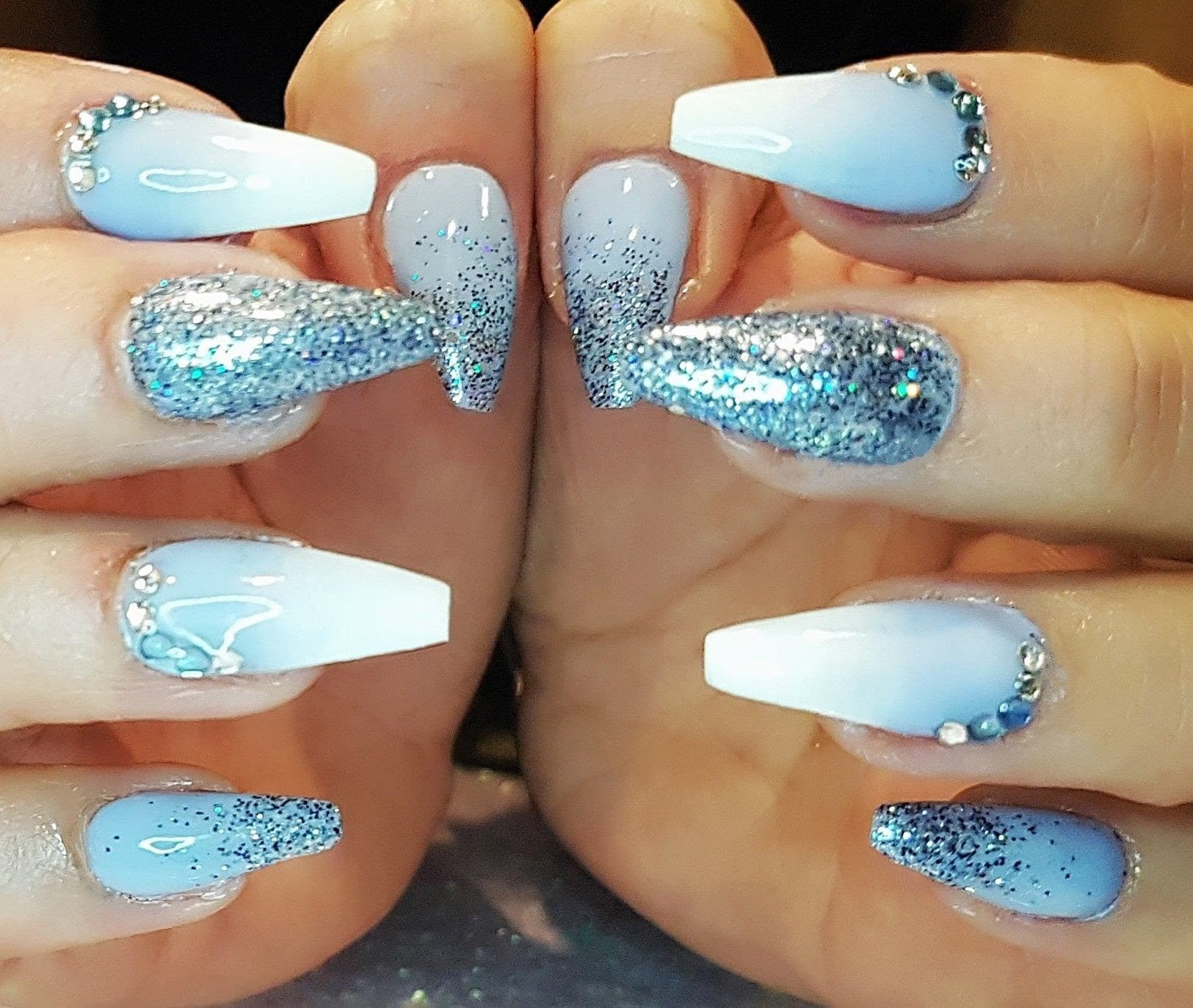 Light Blue Glitter Nails
 The Best and Most prehensive Blue Ombre Nails Coffin