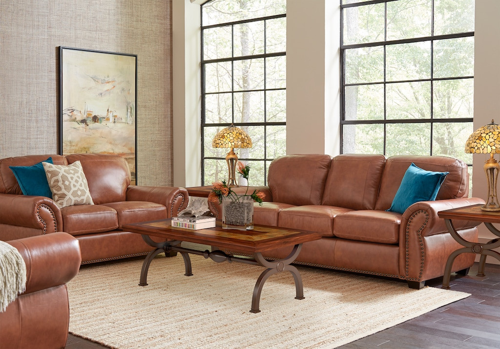 Light Brown Living Room
 Balencia Light Brown Leather 5 Pc Living Room Leather