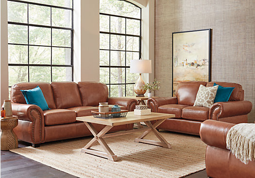 Light Brown Living Room
 Balencia Light Brown Leather 5 Pc Living Room Leather