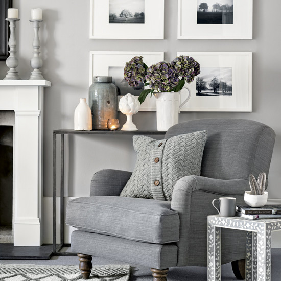 Light Gray Living Room
 Warm light grey living room with cosy armchair and knitted