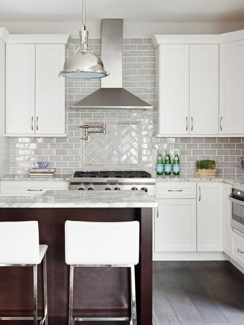 Light Gray Subway Tile Kitchen
 Stephanie Kraus Designs LLC White cabinets gray