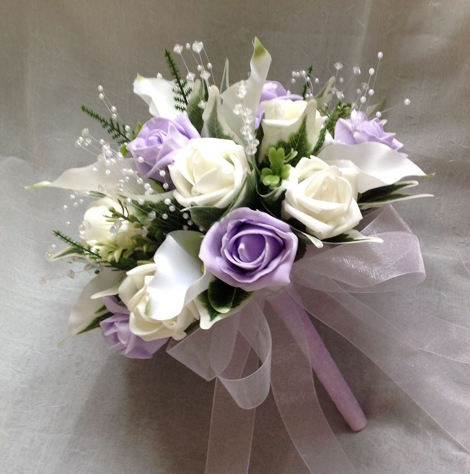 Lilac Wedding Flowers
 POSY ARTIFICIAL WEDDING FLOWERS CALA LILIES WITH IVORY