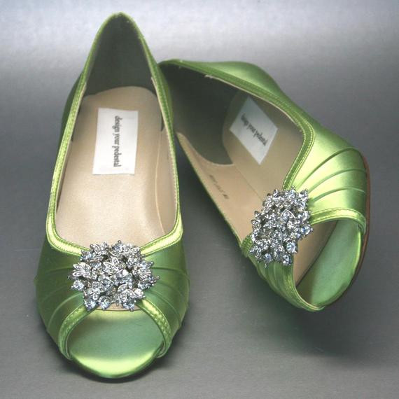 Lime Green Wedding Shoes
 Wedding Shoes Spring Green Peeptoe Wedges by