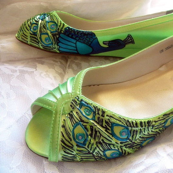 Lime Green Wedding Shoes
 Wedding Shoes Peep toes wedge lime green peacocks by norakaren