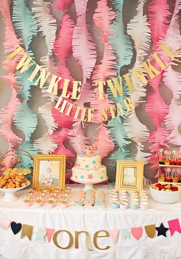 Little Girl First Birthday Party Ideas
 Pink and Gold Twinkle Little Star 1st Birthday Party