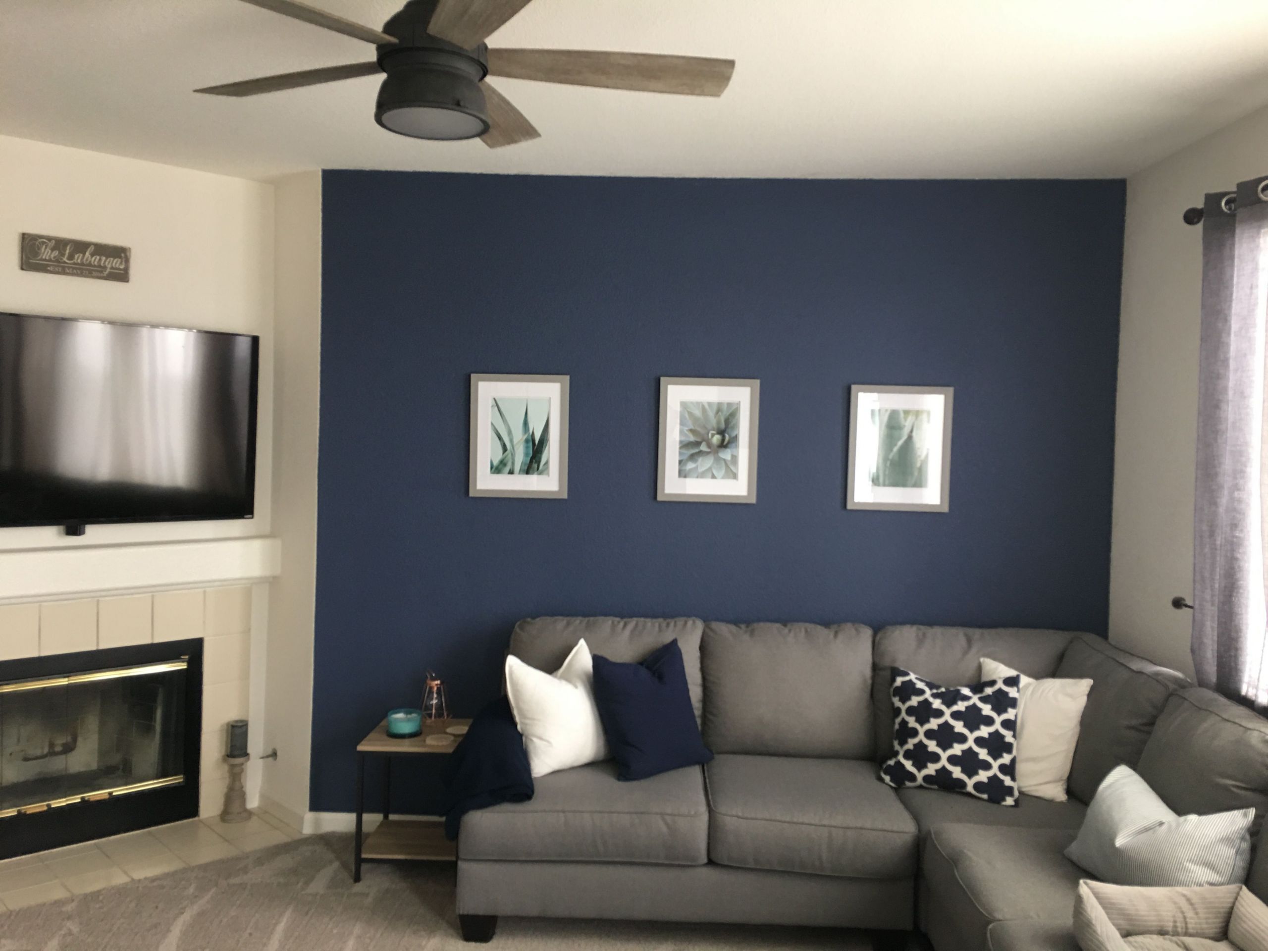 Living Room Accent Colors
 Navy wall color is Behr in "English Channel"