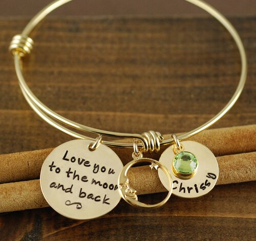 Love You To The Moon And Back Bracelet
 Love you to the Moon and Back Gold Bangle Charm Bracelet