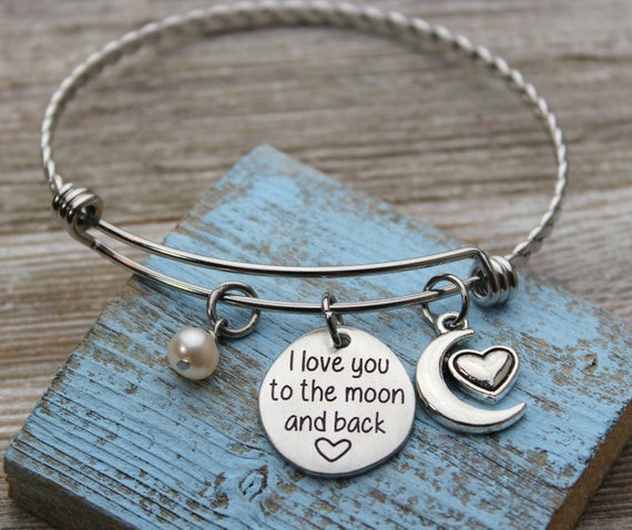 Love You To The Moon And Back Bracelet
 I love you to the moon and back Charm Bangle Bracelet
