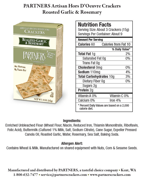 Low Carb Crackers Brands
 Partners Hors D Oeuvre Crackers Roasted Garlic & Rosemary