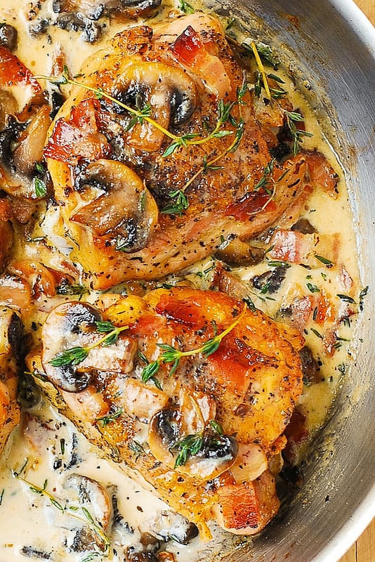 Low Fat Sauces For Chicken
 Chicken Thighs with Creamy Bacon Mushroom Thyme Sauce