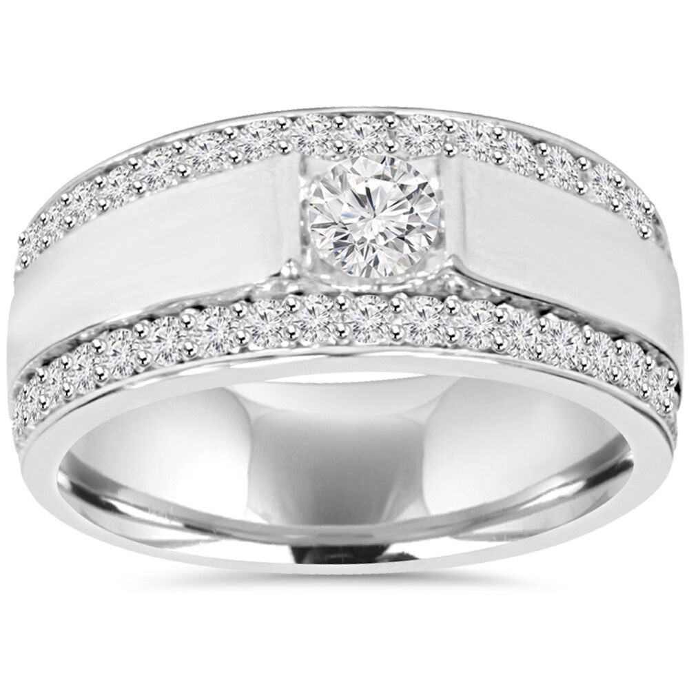 Male Wedding Bands With Diamonds
 1 85Ct Men s Diamond Wedding Ring 10K White Gold 9 5mm