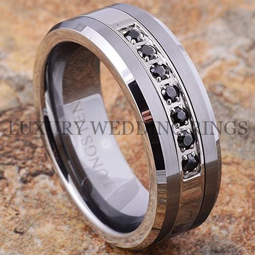 Male Wedding Bands With Diamonds
 Tungsten Ring Black Diamonds Mens Wedding Band Brushed