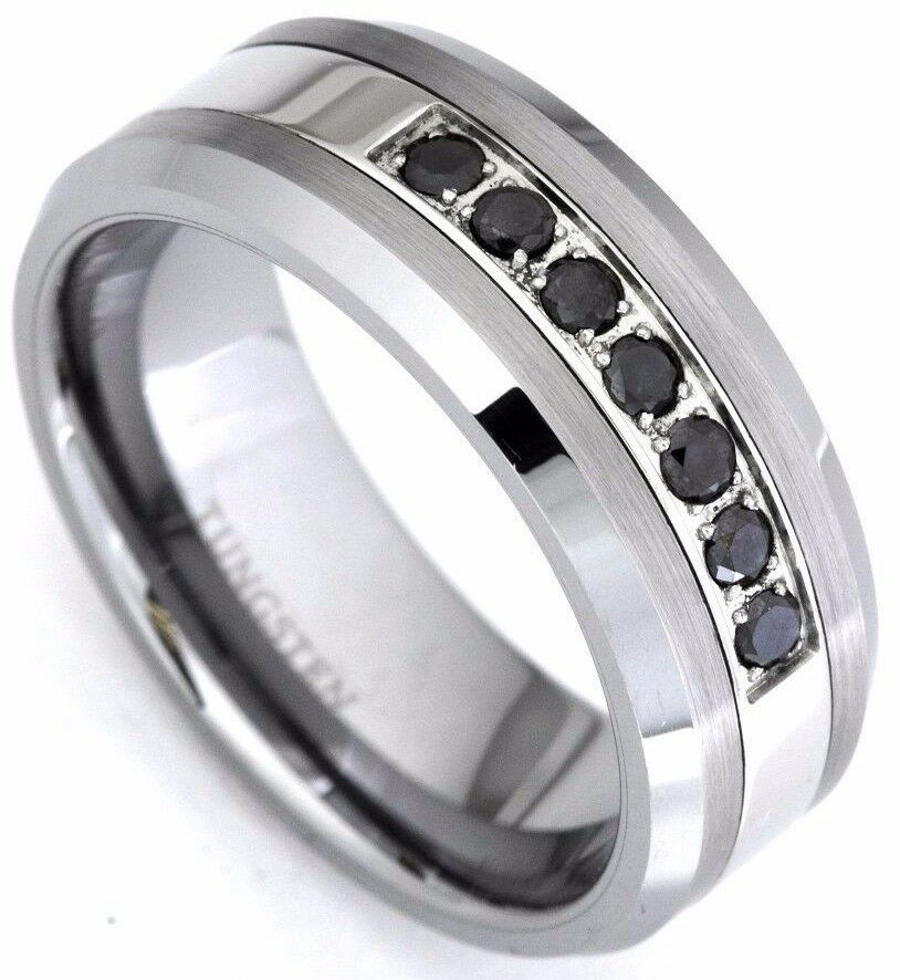Male Wedding Bands With Diamonds
 Men s Black Diamond Tungsten Carbide Wedding Band Ring 0