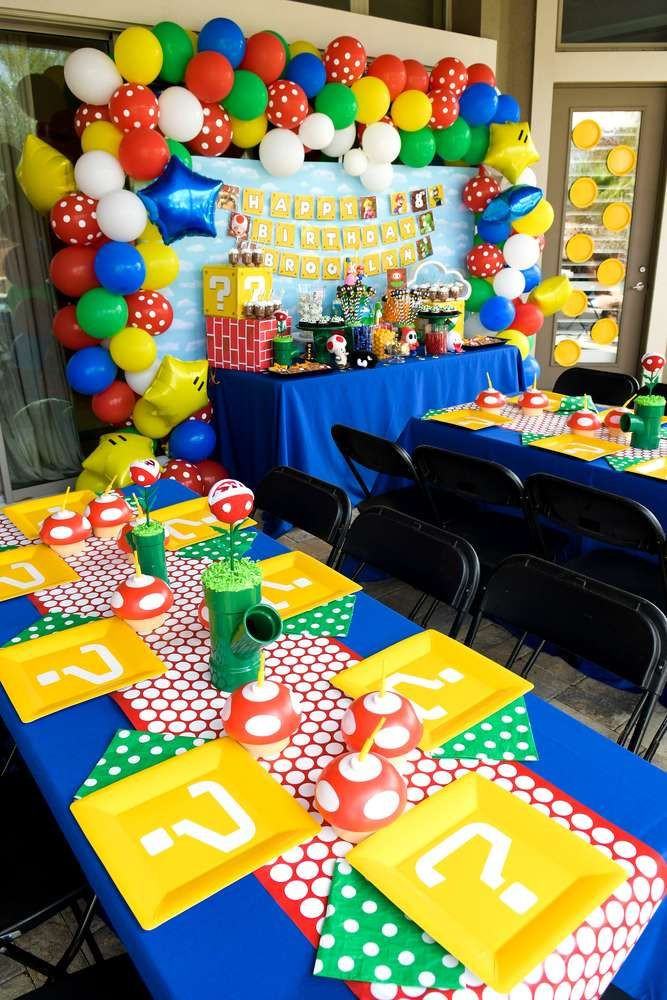 Mario Themed Birthday Party Ideas
 The table settings at this Super Mario Birthday Party are