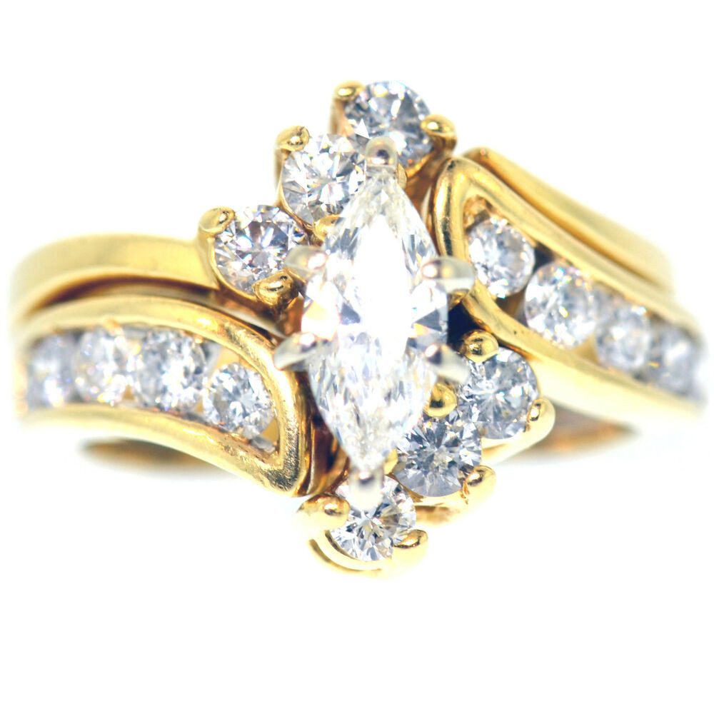 Marquise Cut Wedding Rings
 2 CARAT MARQUISE CUT DIAMOND ENGAGEMENT RING SET 14K
