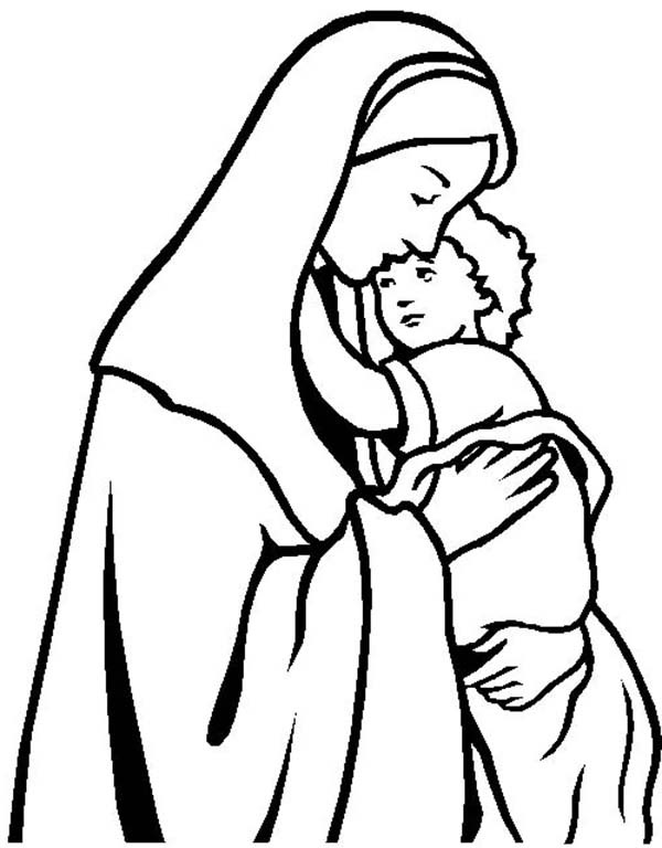 Mary And Baby Jesus Coloring Page
 Mary Holding Baby Jesus Drawing Sketch Coloring Page