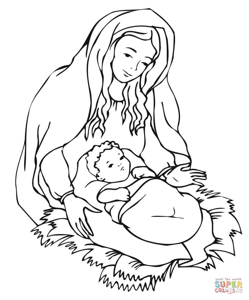 Mary And Baby Jesus Coloring Page
 Coloriage Marie qui regarde Jésus