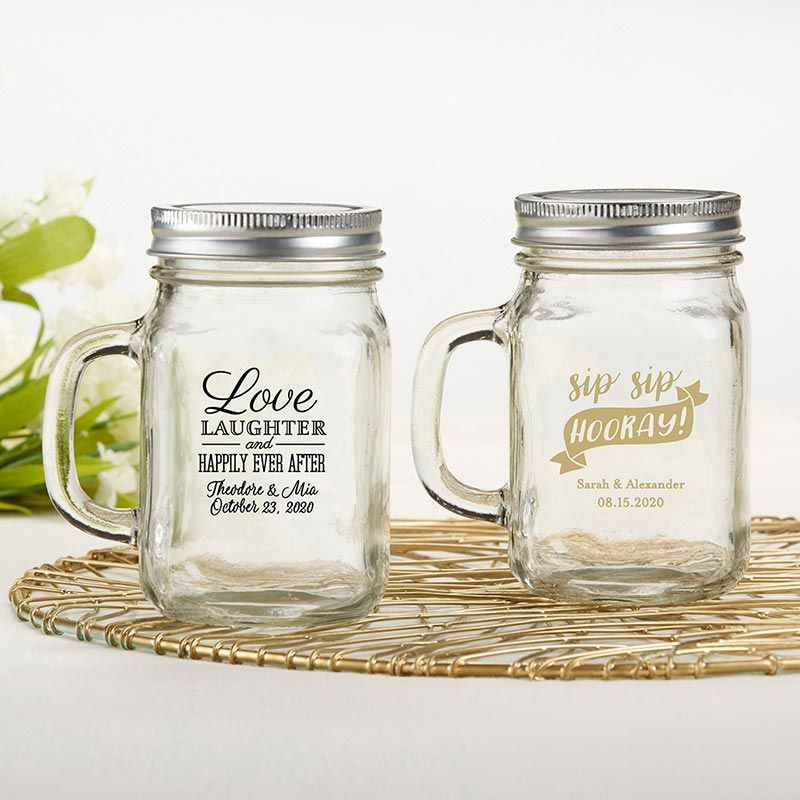 Mason Jars Wedding Favors
 Personalized 12 oz Mason Jar Wedding Favors