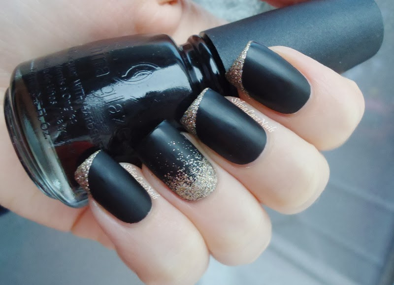Matte Black Nails With Glitter
 Silvia Lace Nails Black matte with glitter french tips
