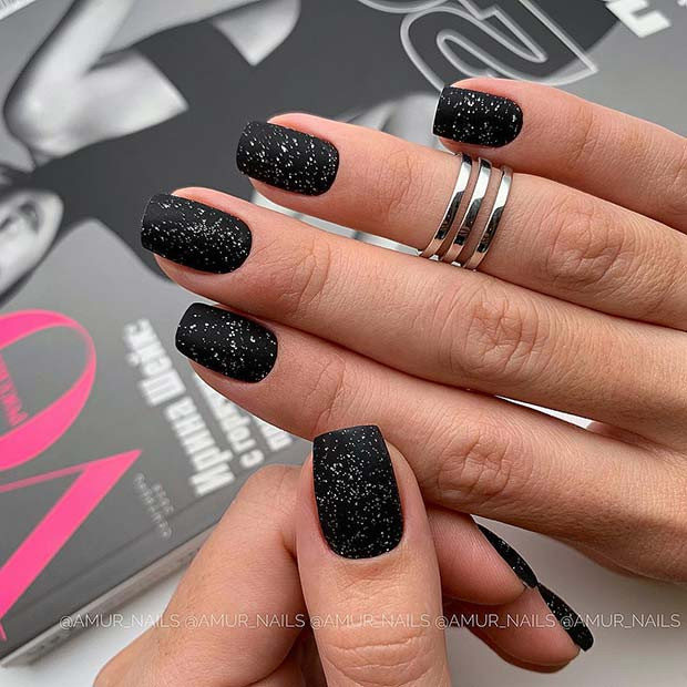 Matte Black Nails With Glitter
 43 Pretty Nail Art Designs for Short Acrylic Nails