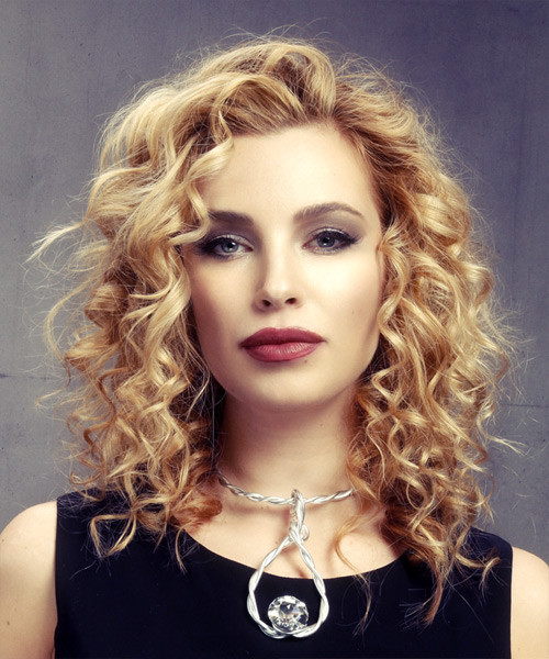 Medium Hairstyle For Curly Hair
 Medium Curly Golden Blonde Hairstyle