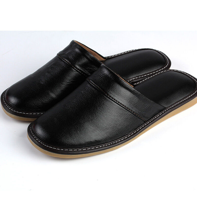 Mens Bedroom Shoes
 Cozy Adult Black Synthetic Leather Soft House Bedroom