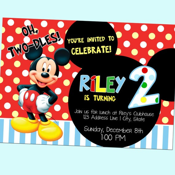 Mickey Mouse 2nd Birthday Invitations
 Oh Two dles Mickey Mouse Club House Second by GoodHueDesigns