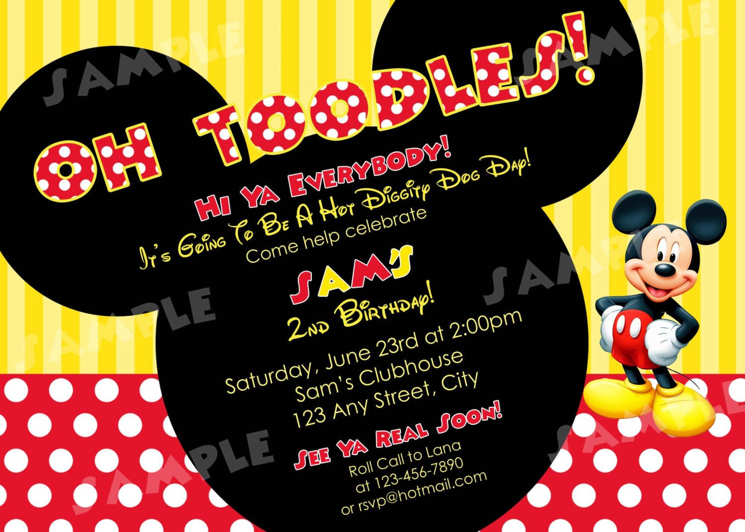 Mickey Mouse 2nd Birthday Invitations
 PRINTABLE Mickey Mouse Red White Yellow Birthday by