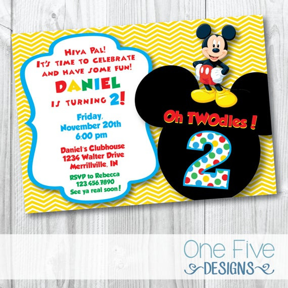 Mickey Mouse 2nd Birthday Invitations
 Mickey Mouse Oh TWOdles Birthday Party Invitation