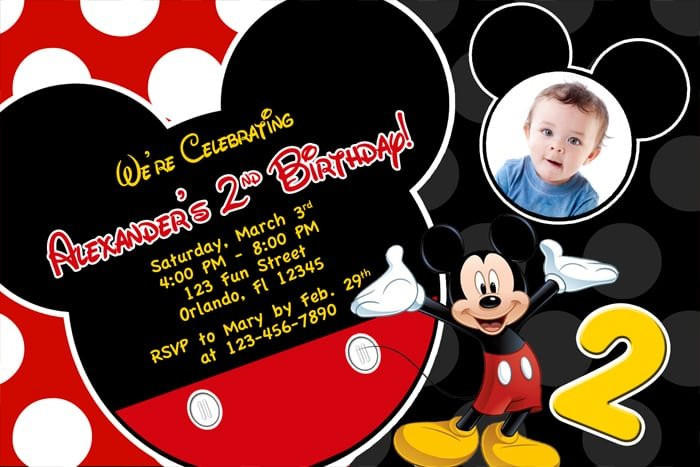 Mickey Mouse Photo Birthday Invitations
 Free Printable Birthday Invitations Mickey Mouse